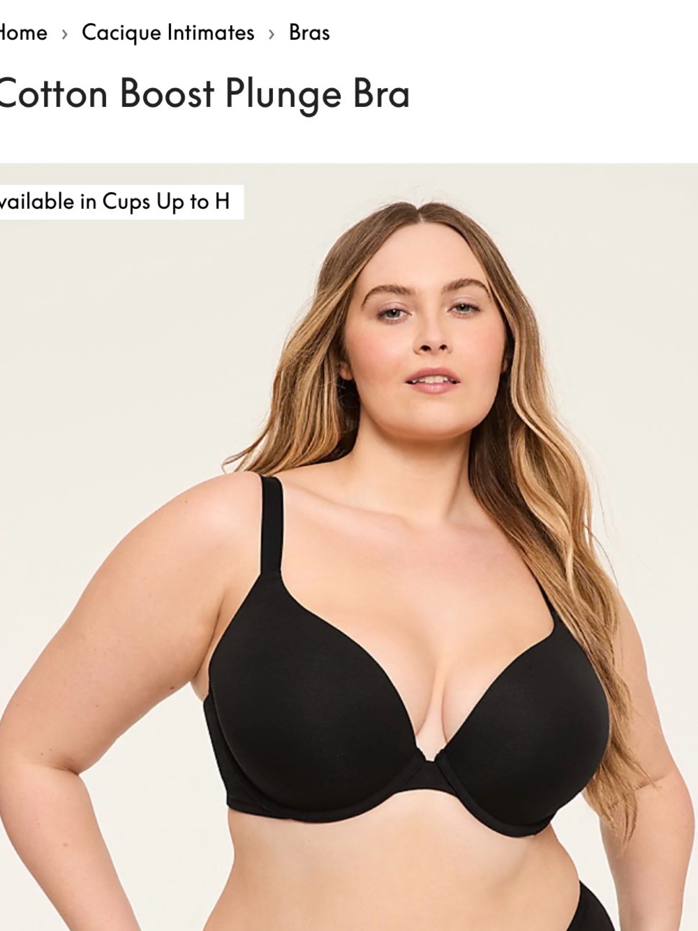 Cacique Black Cotton Boost Plunge Bra - Smooth Support 36G